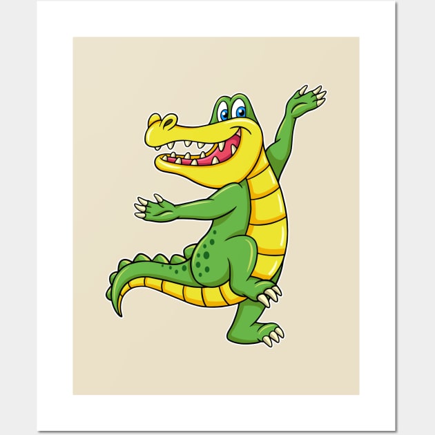 Dancing crocodile cartoon character Wall Art by tsign703